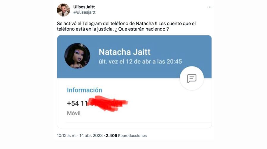 Ulises Jaitt sobre la reactivación del teléfono de Natacha Jaitt