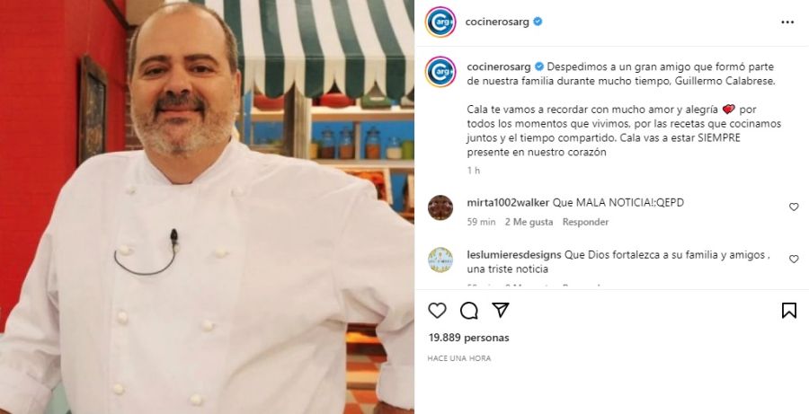 Posteo de Cocineros Argentinos sobre Guillermo Calabrese