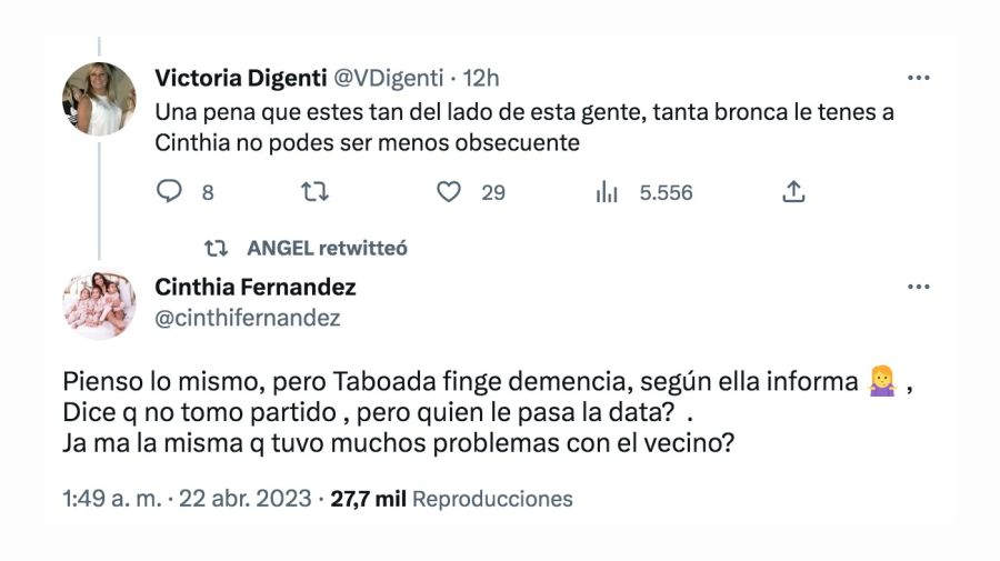 Cinthia Fernández contra Andrea Tabaoda