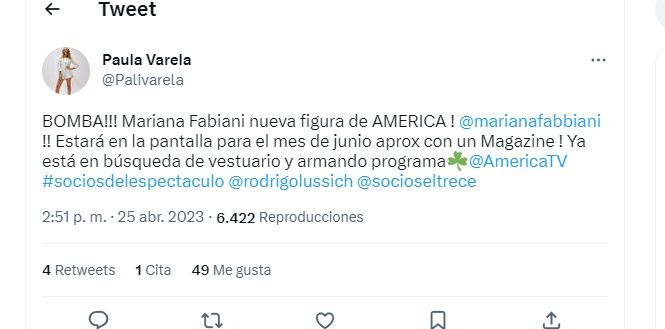 Confirman el pase de Mariana Fabbiani a América TV: “Estará con un magazine”