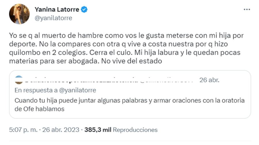 Yanina Latorre tuit
