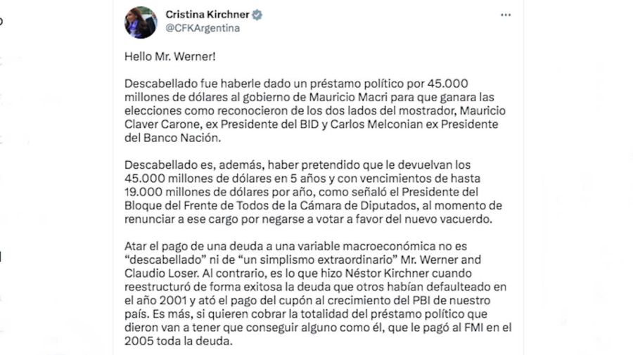 Cristina Kirchner tuit 20230502
