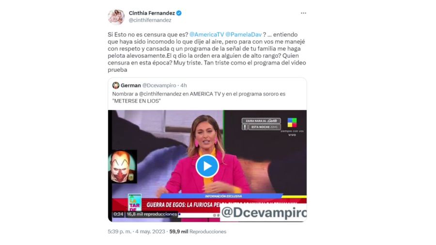 Cinthia Fernández vs Pamela David
