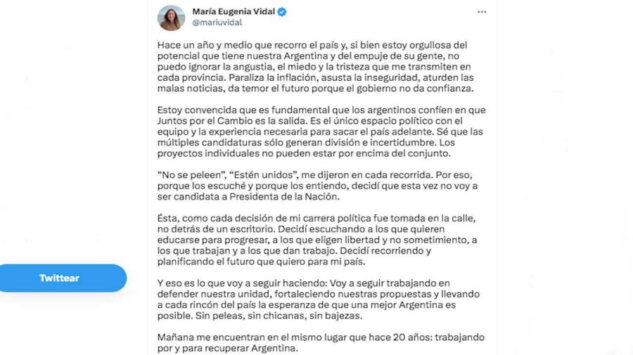 María Eugenia Vidal Tweet 20230405
