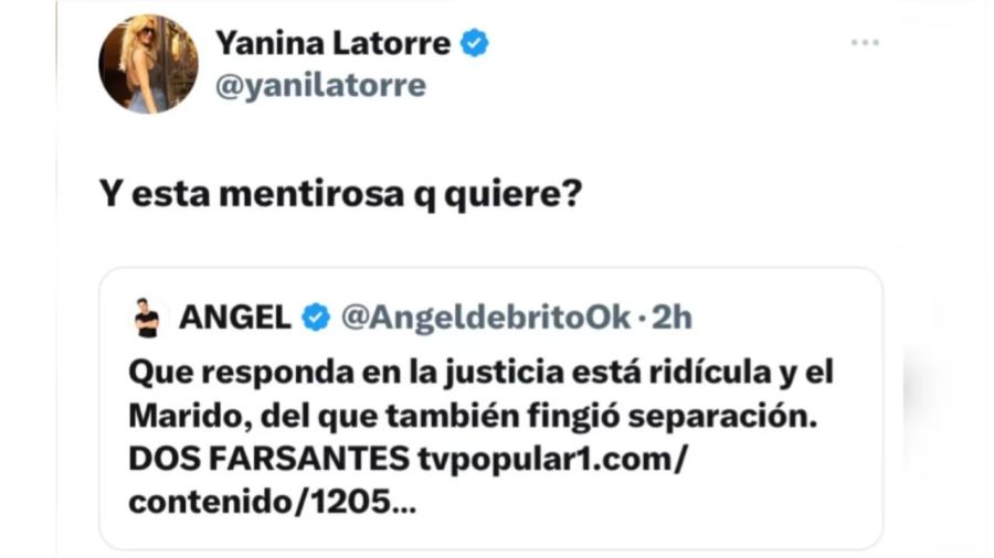 Tuit de Yanina y Ángel contra Romina