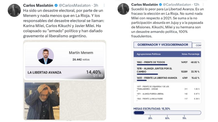Tweets de Maslatón contra Javier Milei