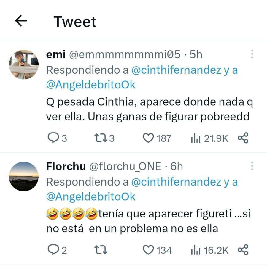 Los tuits en contra de Cinthia Fernández