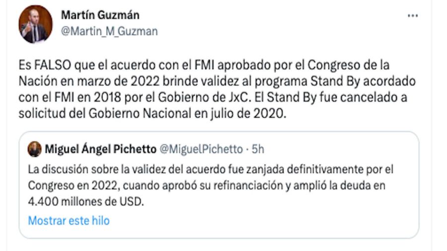 Martín Guzmán y Miguel Ángel Pichetto tuit 20230518