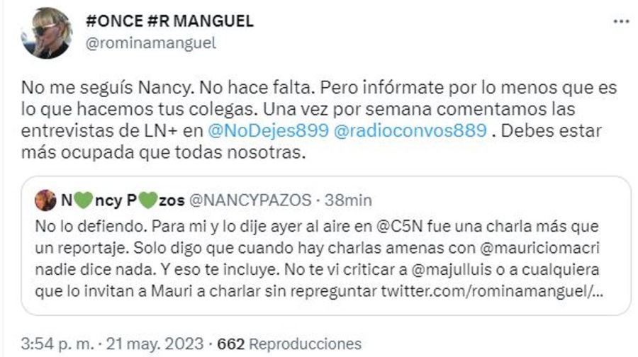 Cruce Nancy Pazos y Romina Manguel
