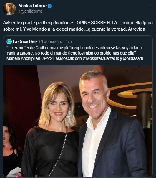 Tweet de Yanina Latorre contra Mariela Anchipi