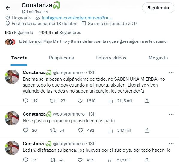 Coti Romero estalló de furia en Twitter por una injusta acusación