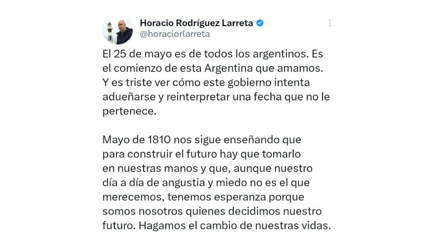 Mensaje de Horacio Rodríguez Larreta por el 25 de Mayo