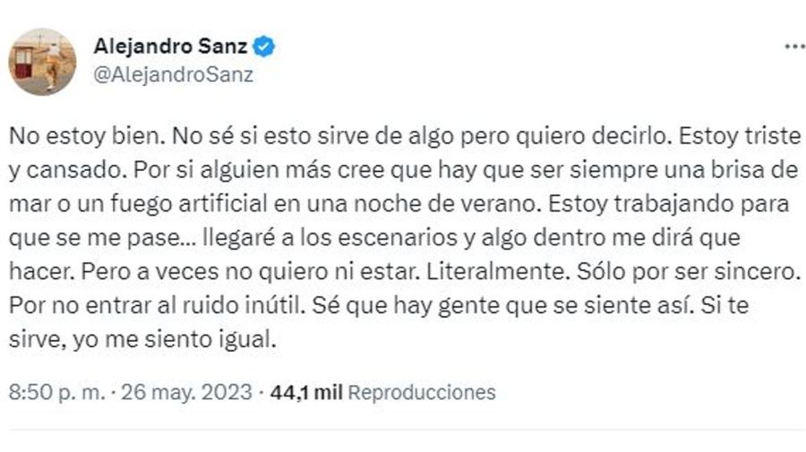 Alejandro Sanz mensaje salud mental