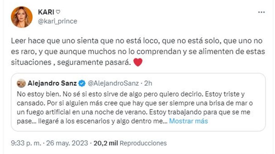 Karina La Princesita mensaje Alejandro Sanz salud mental