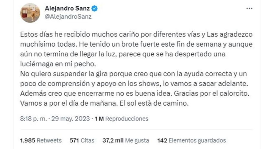 Alejandro Sanz comunicado salud mental