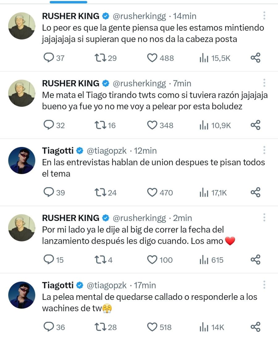 Rusherking se peleó con Tiago PZK en redes por un insólito motivo que preocupó a los seguidores
