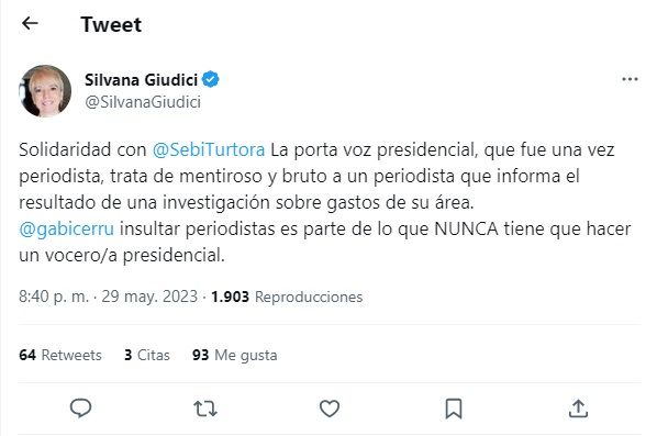 Tweet contra Gabriela Cerruti 1 