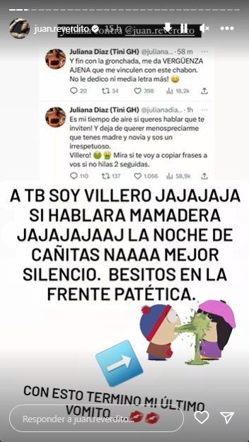 Juan Reverdito le respondió a Juliana Díaz