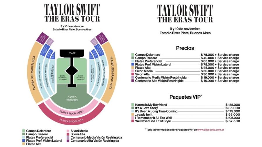 Precios entradas The Eras Tour Taylor Swift Argentina