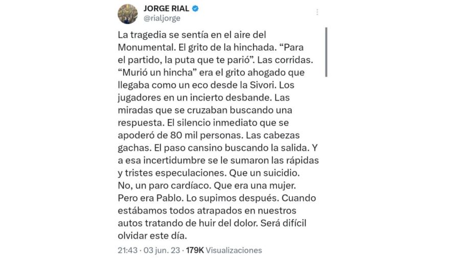 Jorge Rial sobre la tragedia en el Monumental