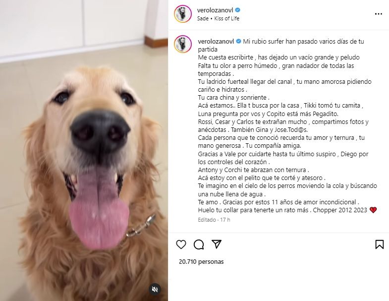 Verónica Lozano y su desgarrador mensaje por la muerte de su perro