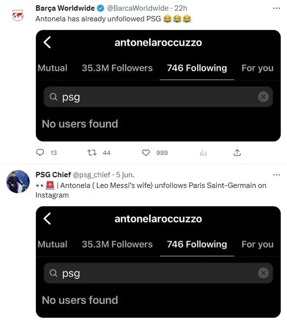Antonela Rocuzzo dejó de seguir al PSG en Instagram de manera inmediata