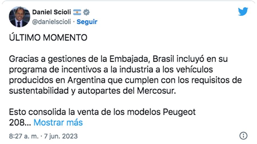 Brasil incluirá automóviles producidos en la Argentina