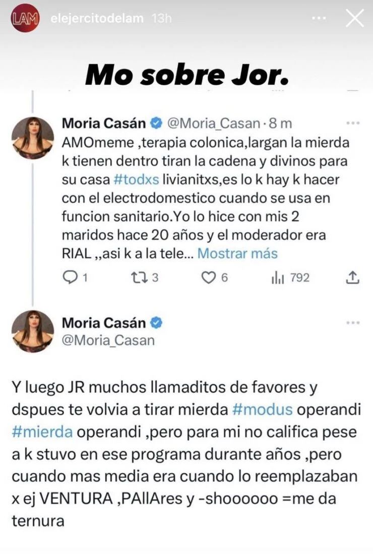 Moria Casán tweet