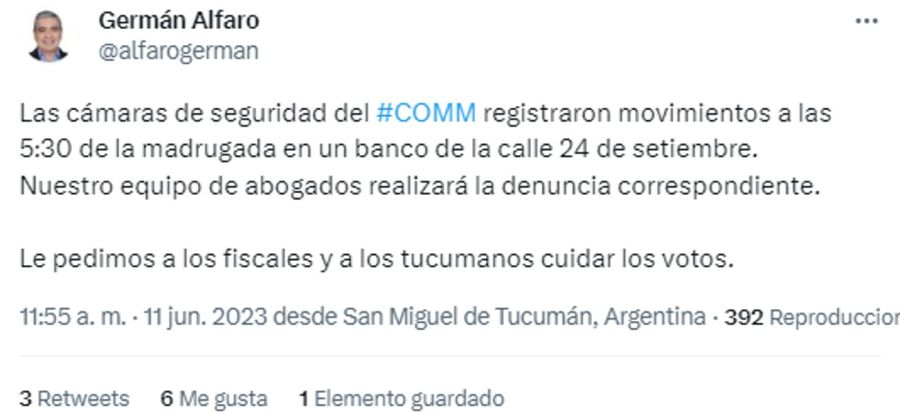 Tweet de Germán Alfaro por elecciones 20230611