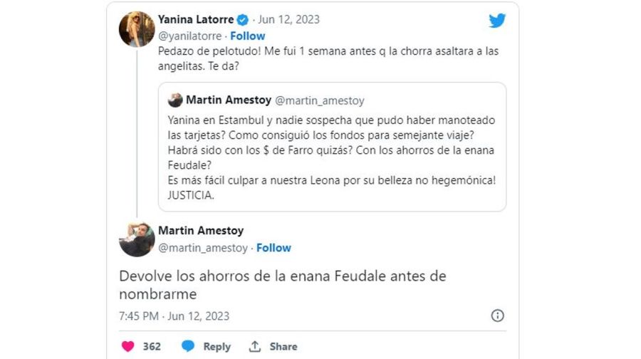 Martin Amestoy contra Yanina Latorre