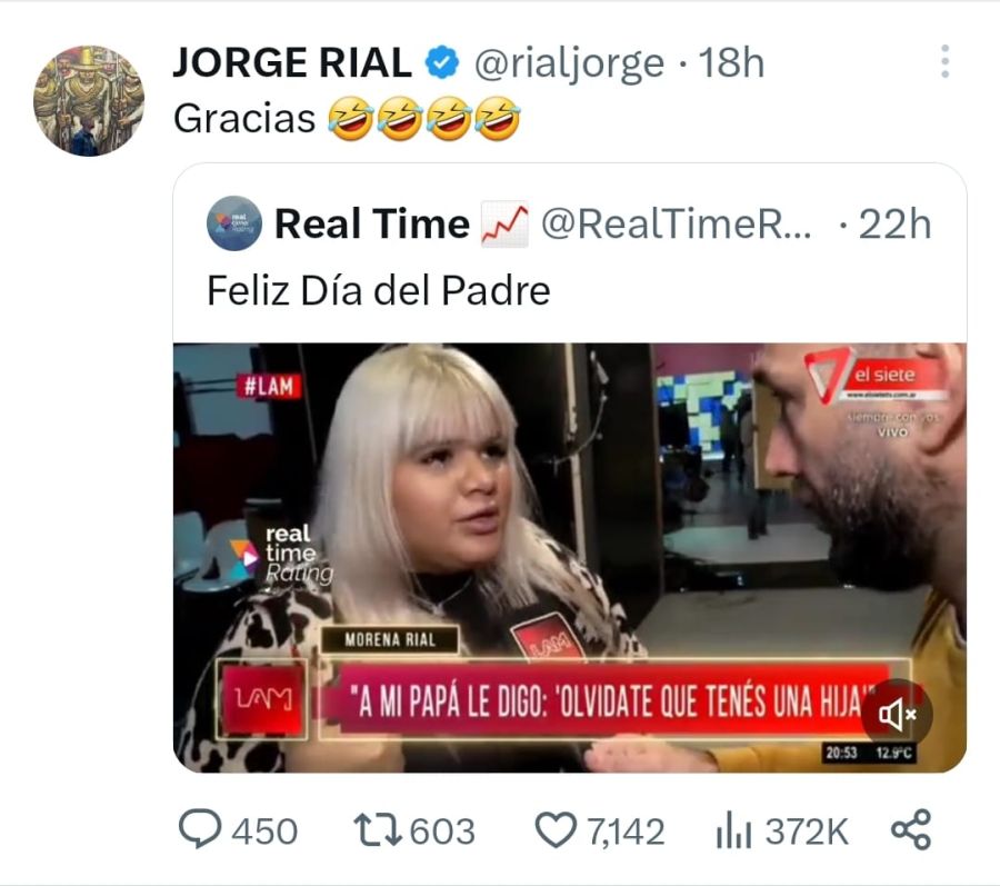 La reacción de Jorge Rial cuando lo saludaron por el Día del Padre