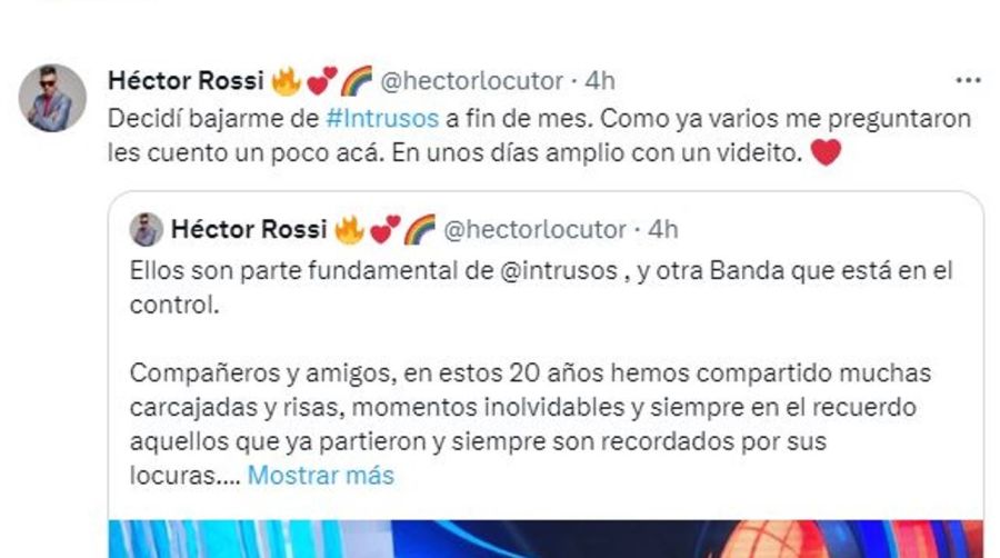 Hector Rossi afuera Intrusos