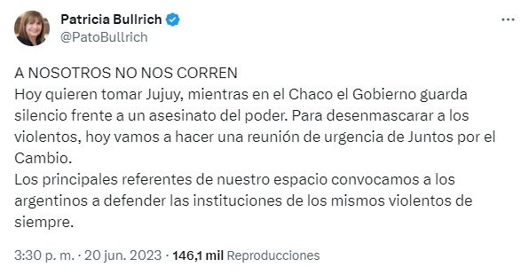 Tweet Bullrich Jujuy