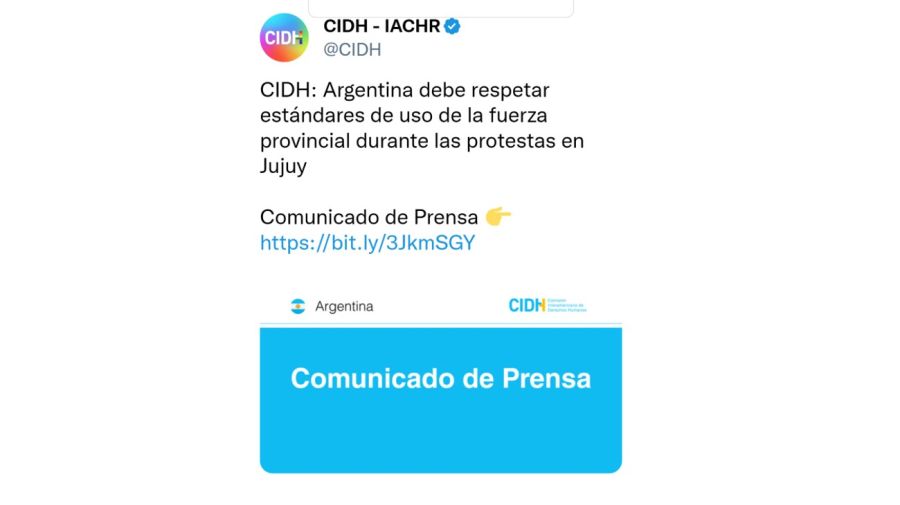 Tweet de comunicado de la CIDH 