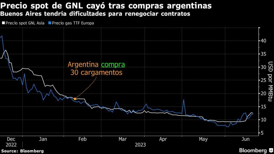 Precio spot de GNL cayó tras compras argentinas | Buenos Aires tendría dificultades para renegociar contratos