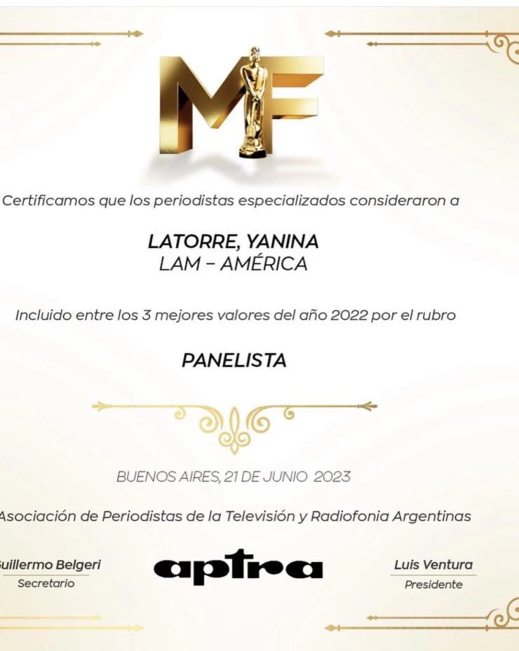 Yanina Latorre nominada a los Martin Fierro