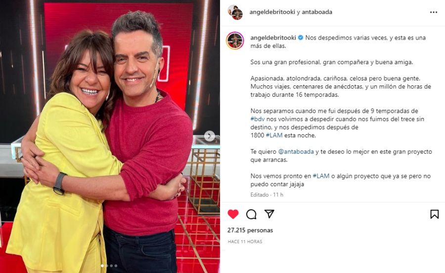 El posteo de Ángel de Brito en agradecimiento a Andrea Taboada