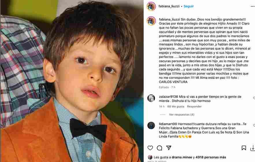 Fabiana Liuzzi revela detalles de la delicada situación de su hijo en un conmovedor mensaje de Instagram