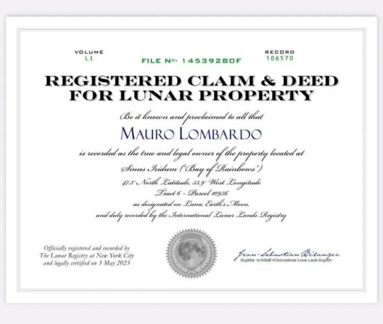Certificado de terreno en la Luna de Duki
