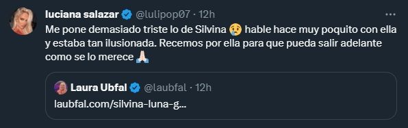 Luli Salazar y el mensaje de apoyo para Silvina Luna