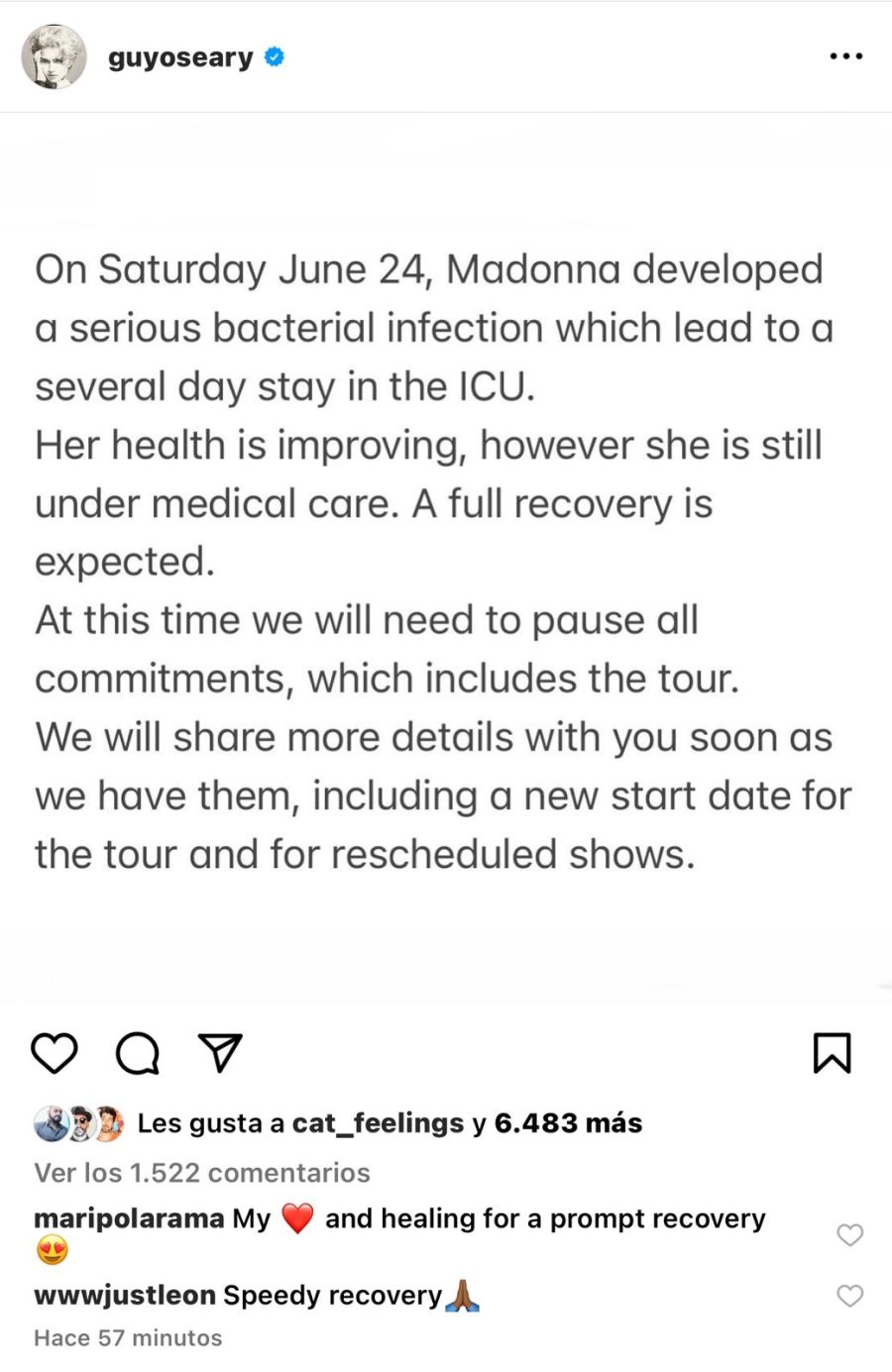 Madonna fue encontrada inconsciente y está internada luchando contra una bacteria 