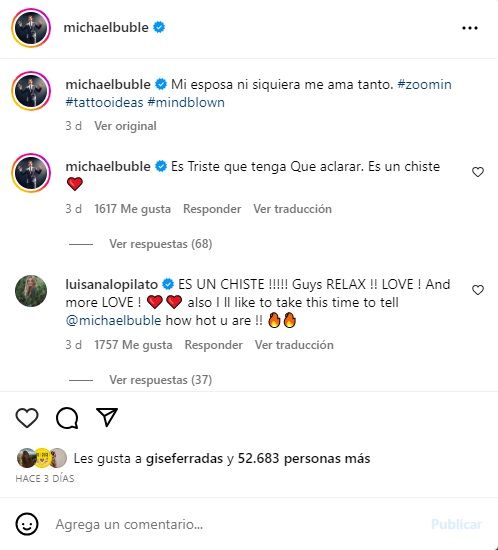 Michael Bublé hizo un comentario sobre Luisana Lopilato que desató un nuevo escándalo