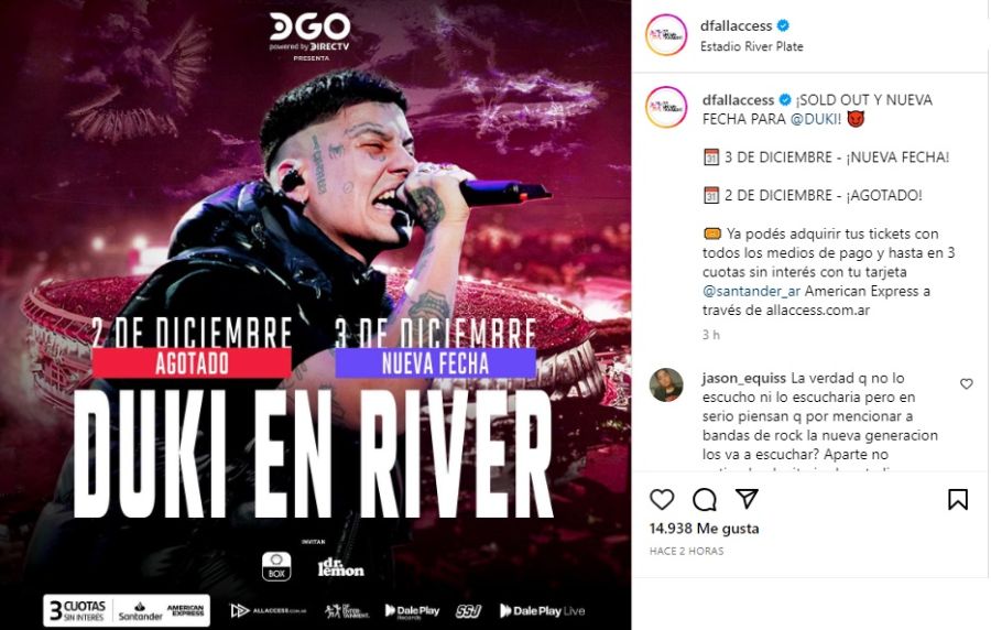 Nueva fecha de Duki en River Plate