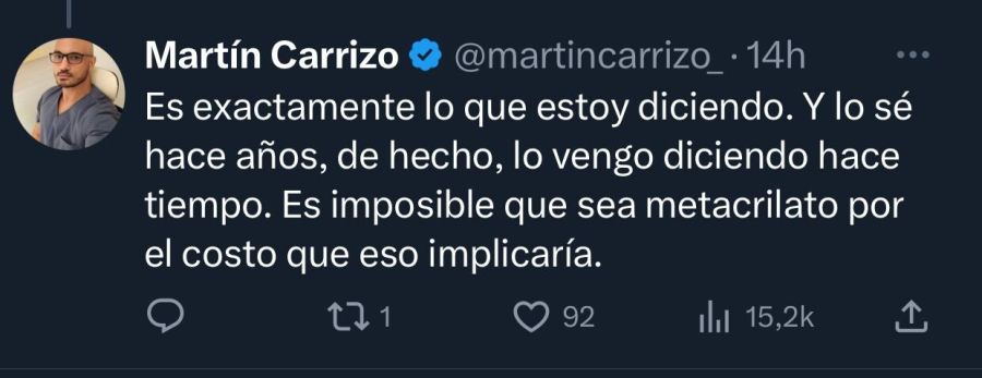 Tweets del doctor Martín Carrizo sobre lo que le inyectaron a Silvina Luna
