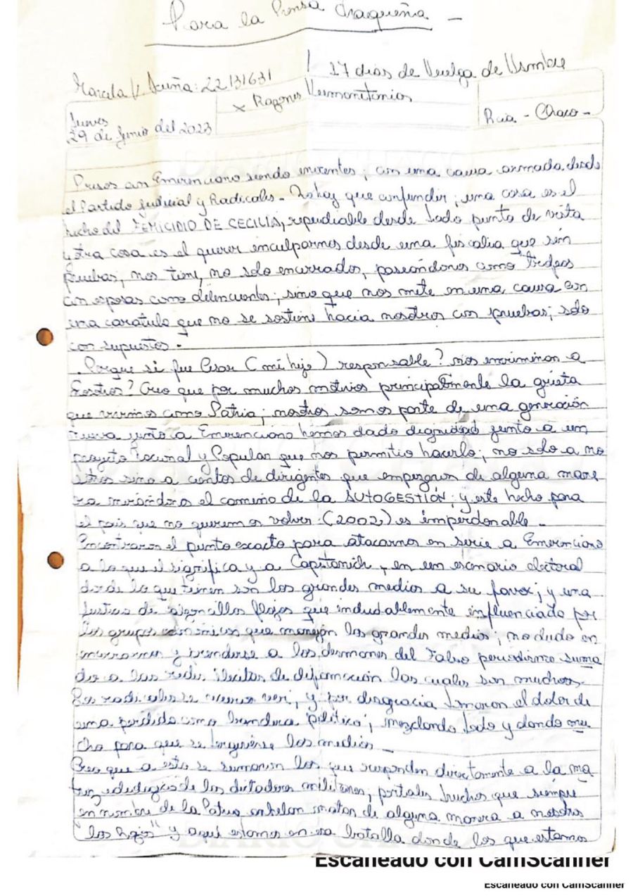 La carta de Marcela Acuña