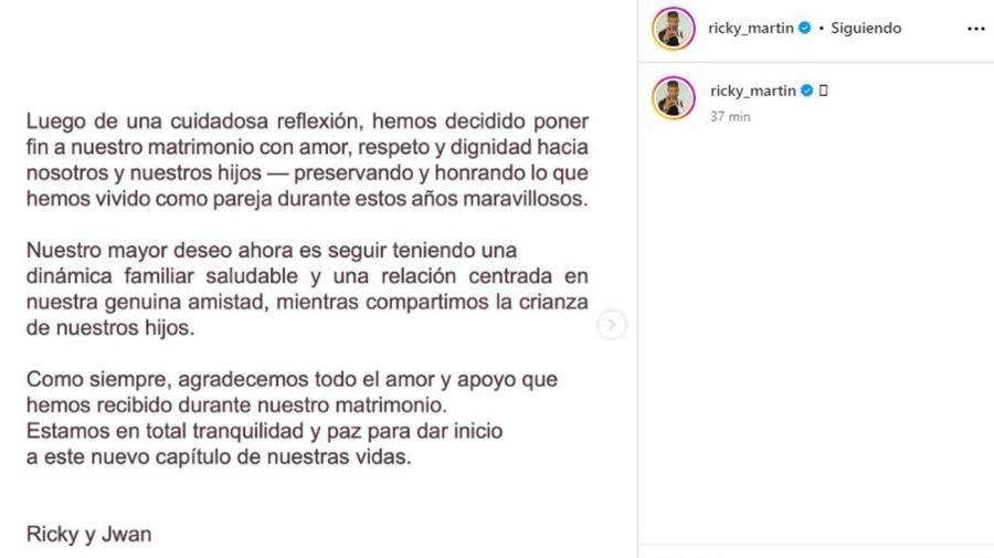 Ricky Martin comunicado separacion Jwan Yosef