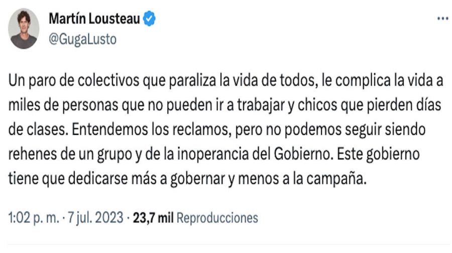 Tweet Martín Lousteau 20230707