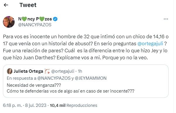 Nancy Pazos sentenció a Jey Mammón: “Le faltan muchas sesiones de terapia”