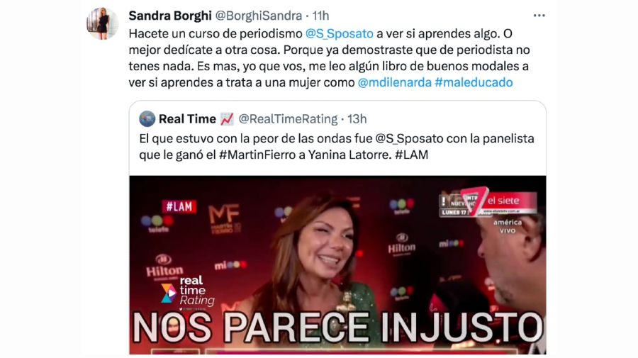 Sandra Borghi tildó de maleducado a Santiago Sposato por sus dichos a Mariel Di Lenarda: 