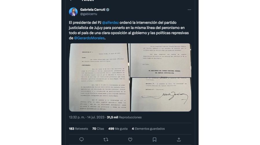 Alberto Fernández ordenó la intervención del partido justicialista de Jujuy